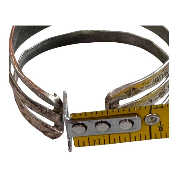 Vintage Heiroglyphics Fish Beach Handcrafted Silver Split Cuff Bracelet Hammered - Picture 5 of 10